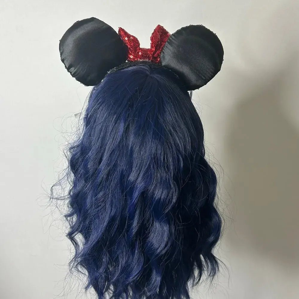 Disney Minnie Mouse Sequin Ear Headband Red Bow Black Ears 2024
